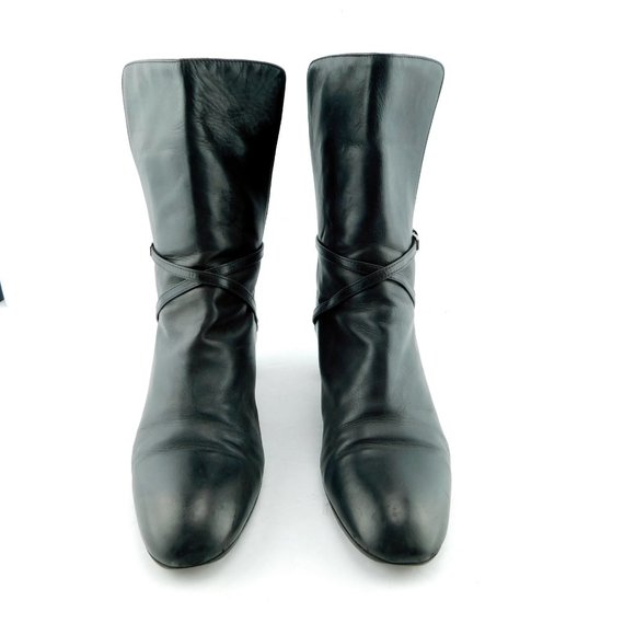 BALLY Black Leather Strapped High Ankle Block Heel Boots 37.5EU / 7US - Picture 3 of 8